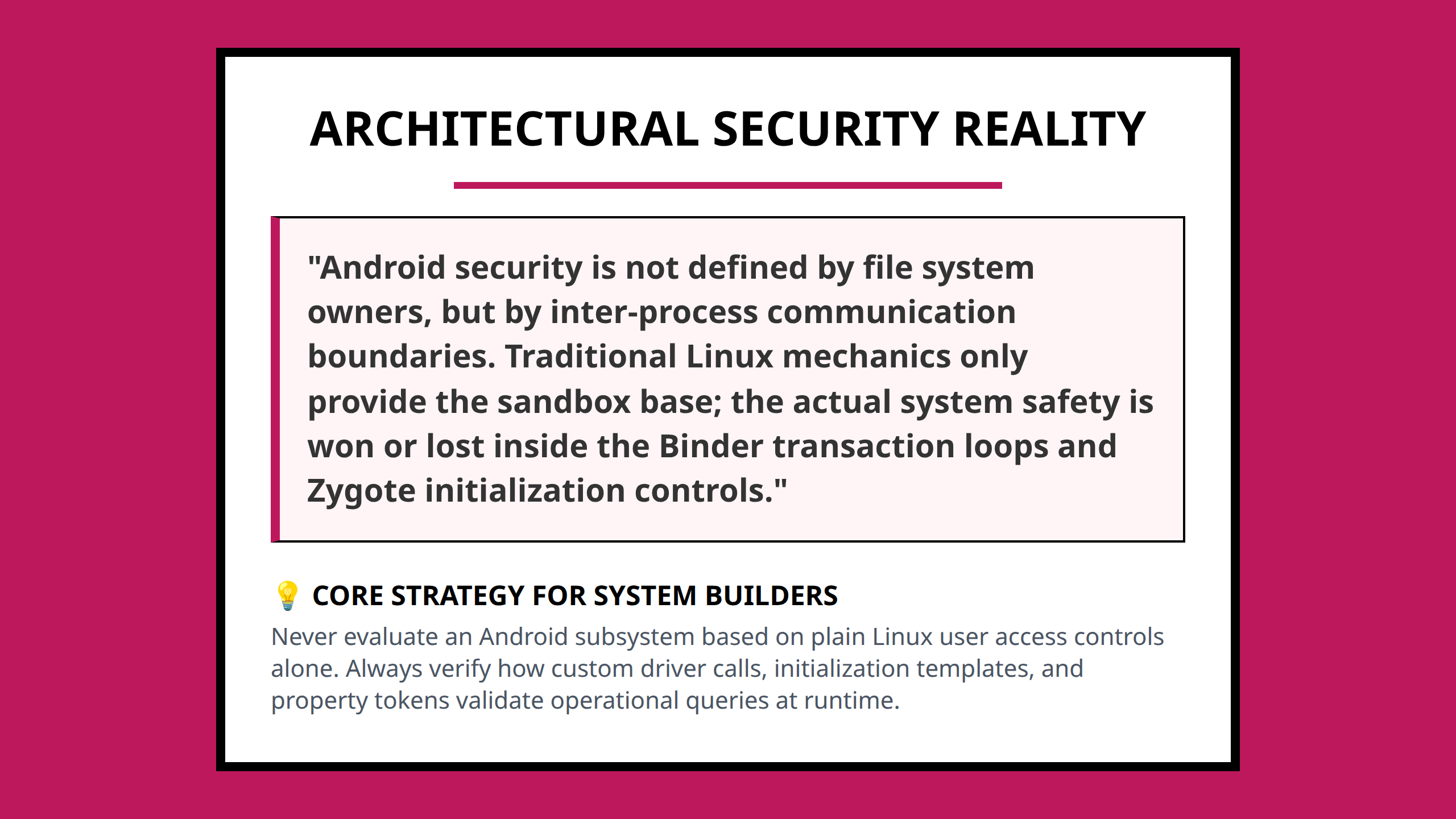 Mini poster highlighting core security takeaways for Android runtime architectures.