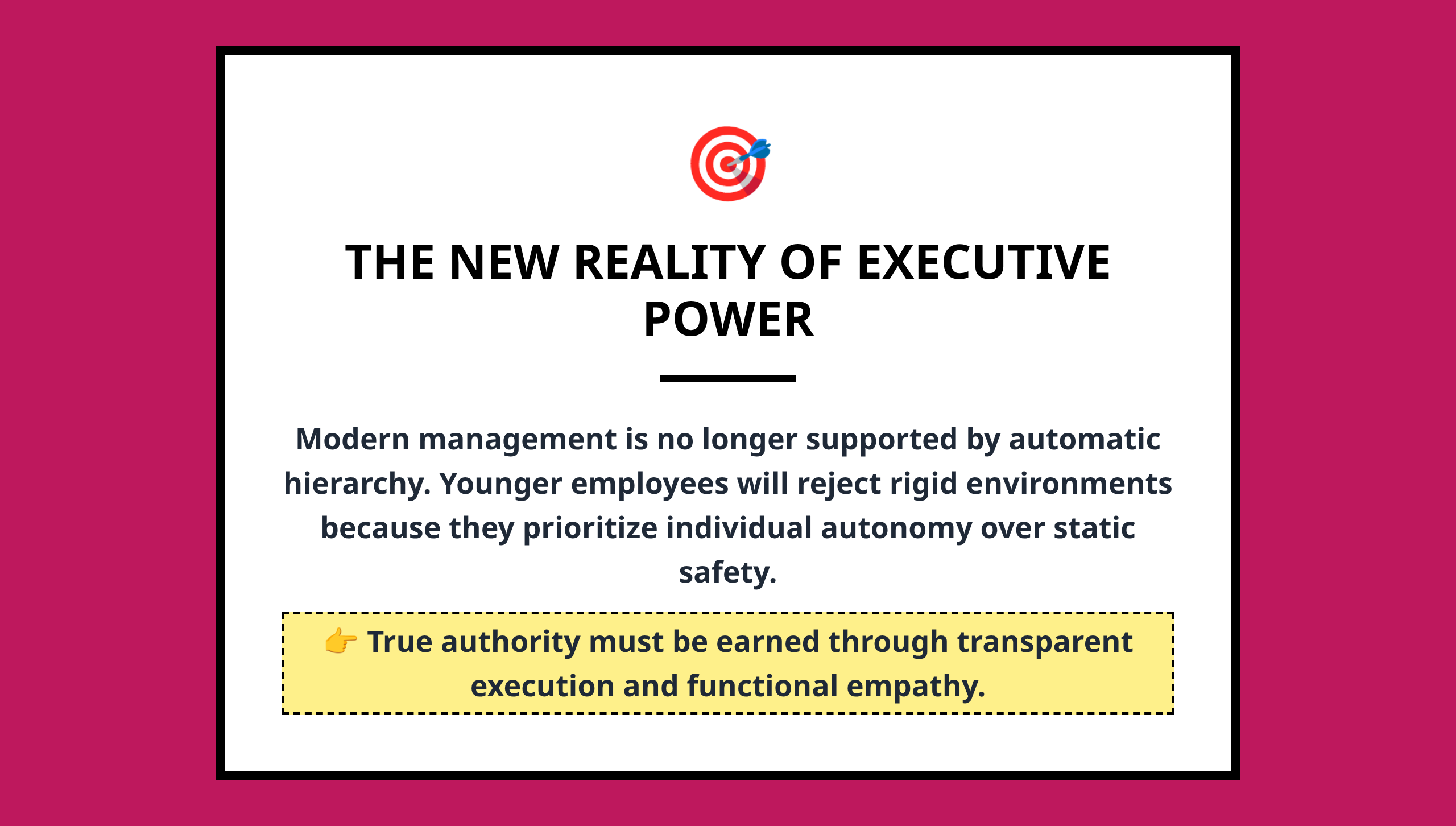 Strategic text poster summarizing the authority shift from status to authenticity