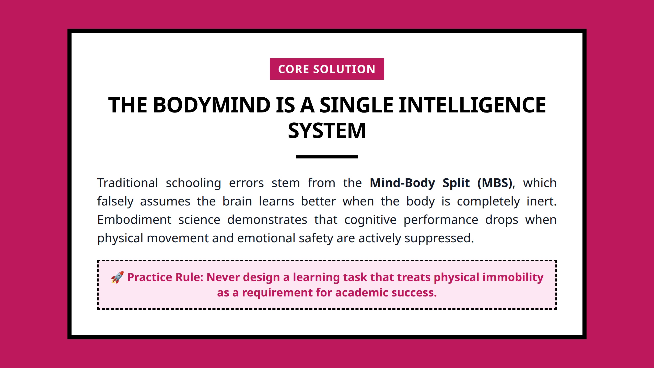 Mini poster graphic highlighting the main claim of embodiment science in educational practices