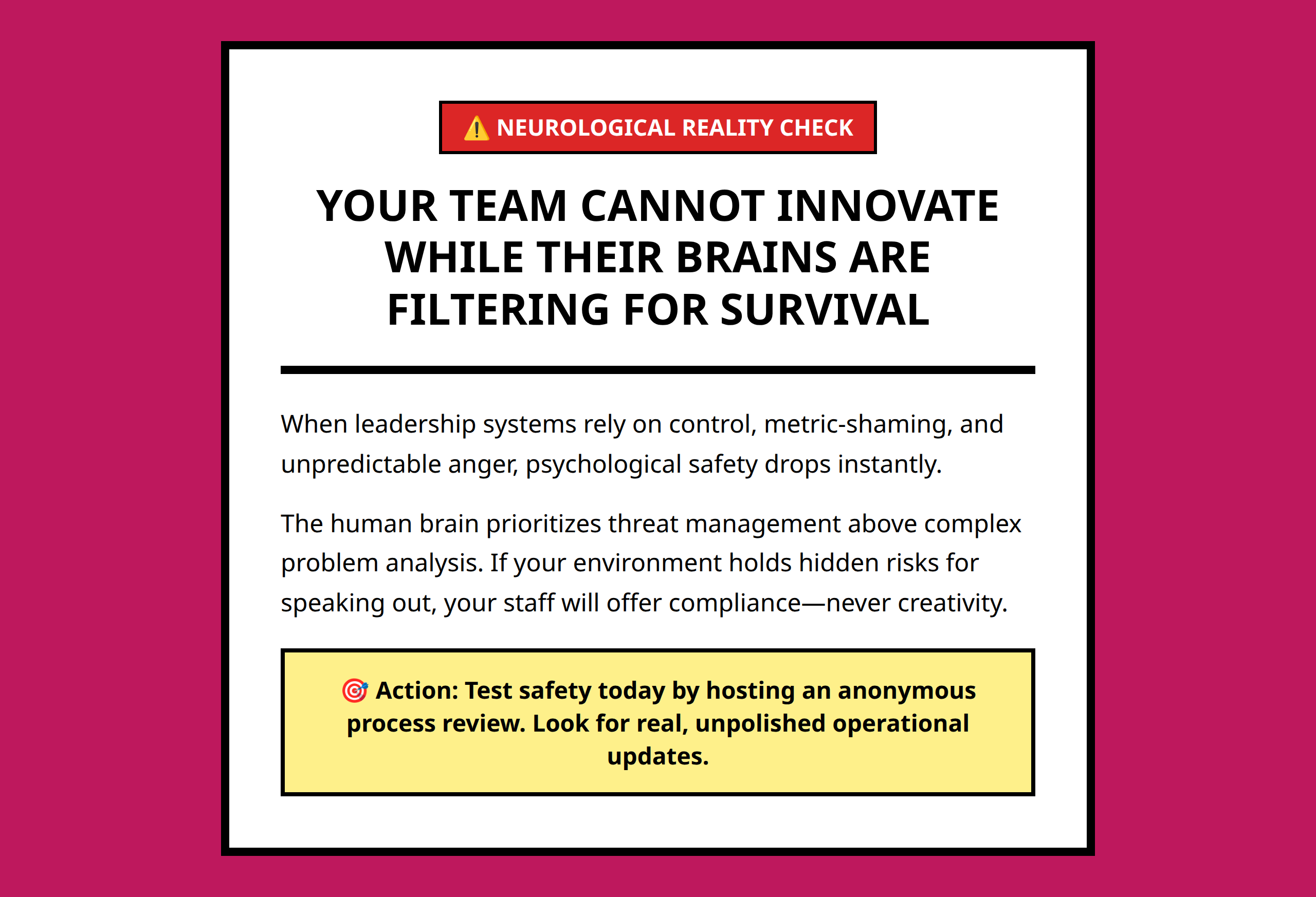 Mini poster reminding managers about the core requirement of psychological safety.