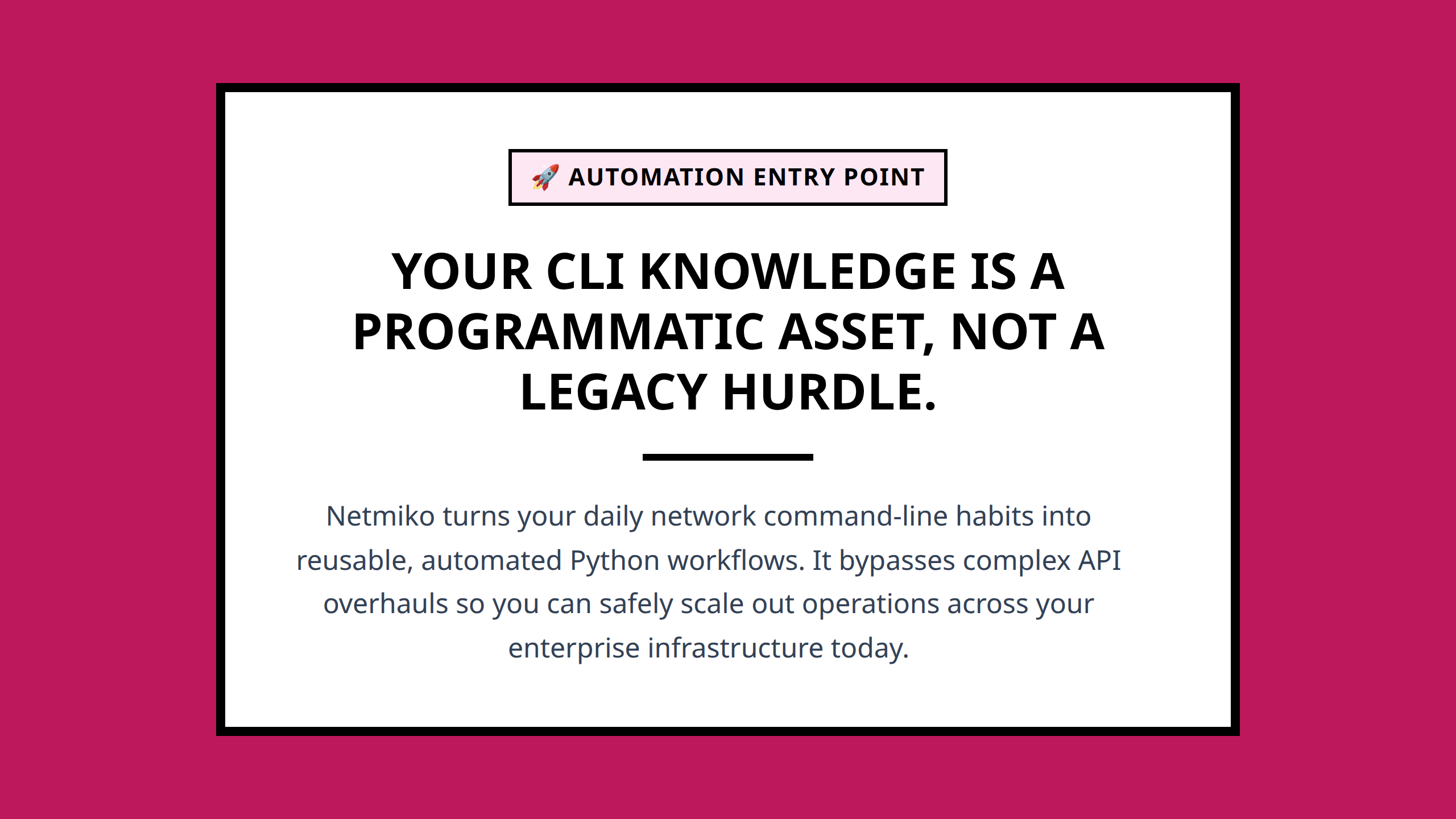 Mini poster showing the core philosophy of Netmiko automation for network engineers