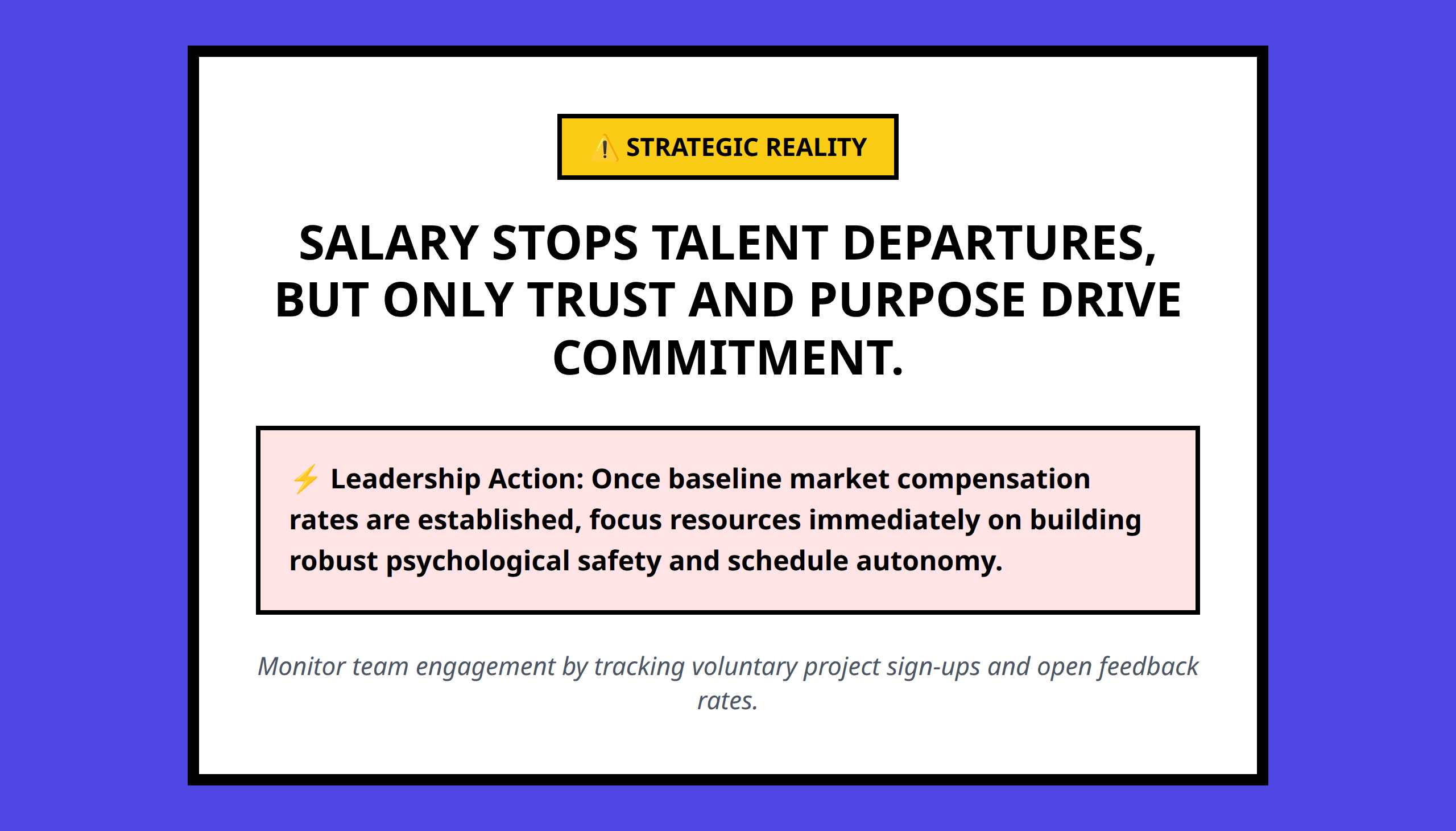 Poster graphic highlighting the core takeaway that purpose and trust anchor modern retention