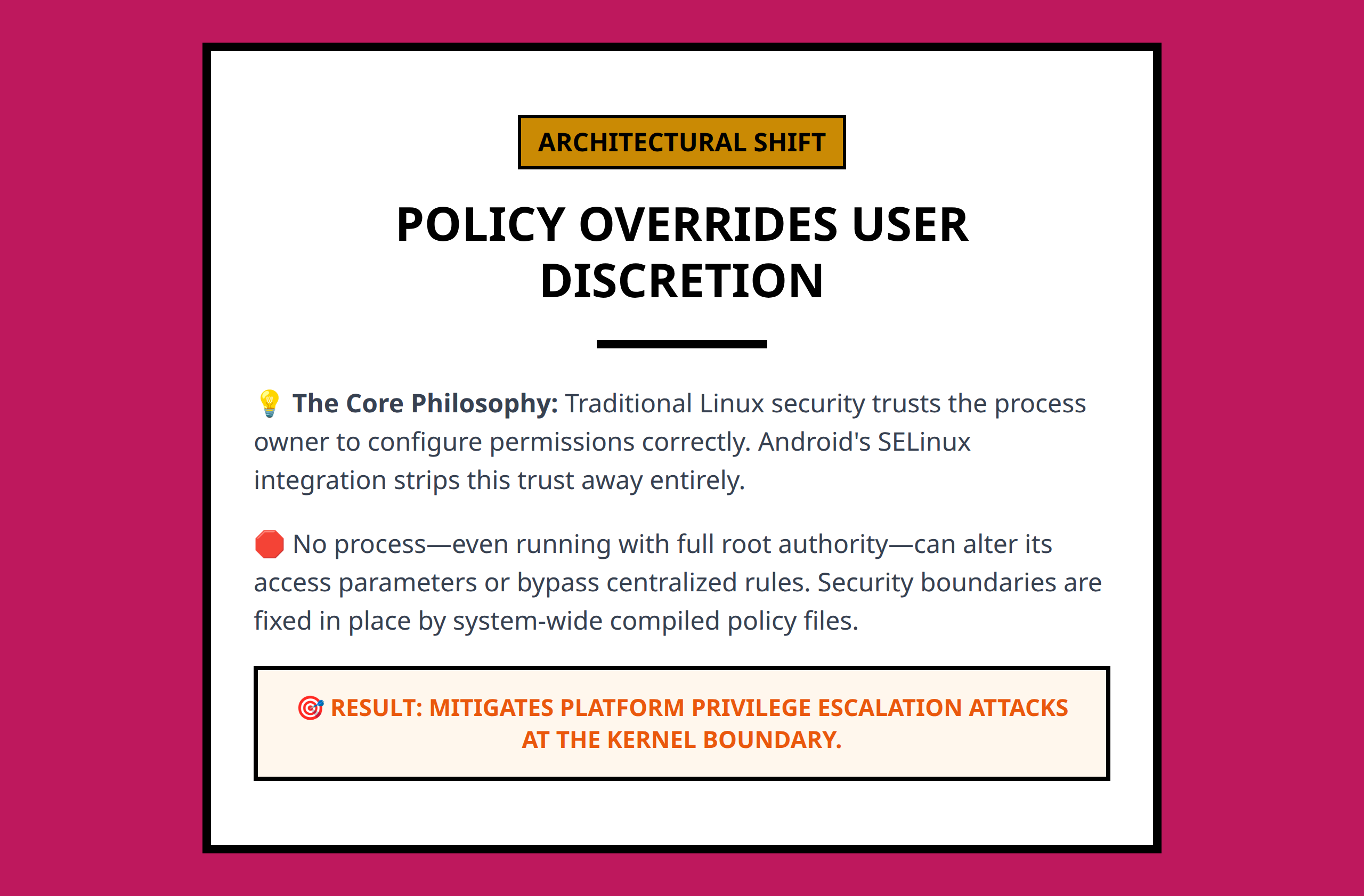 Mini Poster presenting the architectural shift from user permissions to centralized system policy controls.