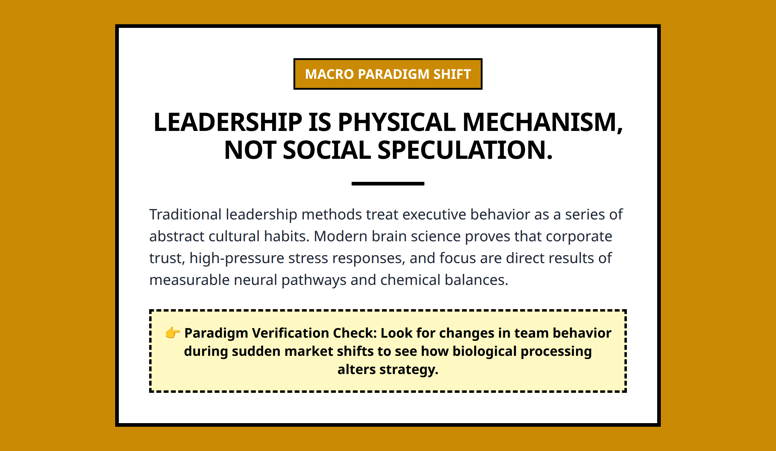 Core concept summary poster explaining why leadership is moving from sociology to biology