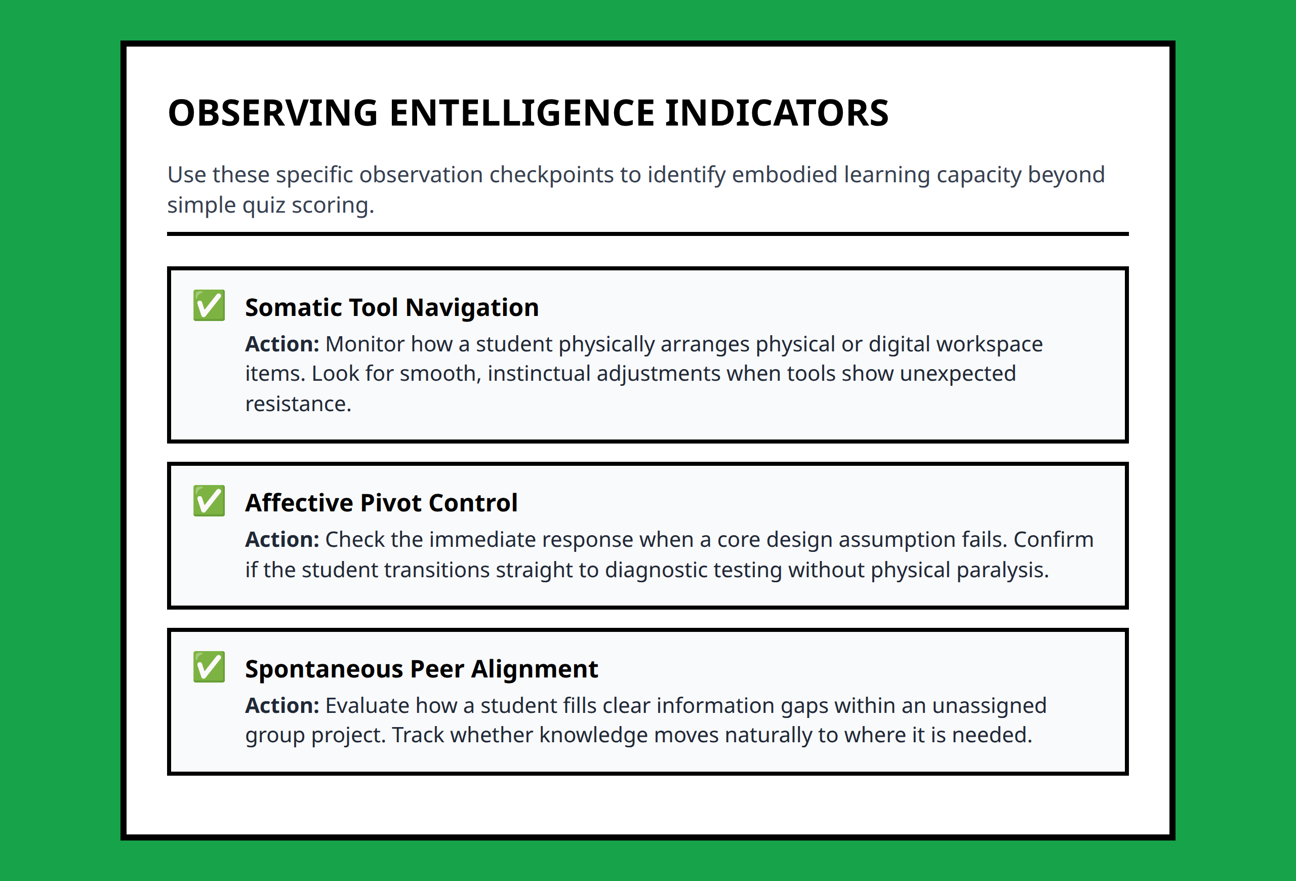Checklist for educators to identify entelligence markers during student learning processes