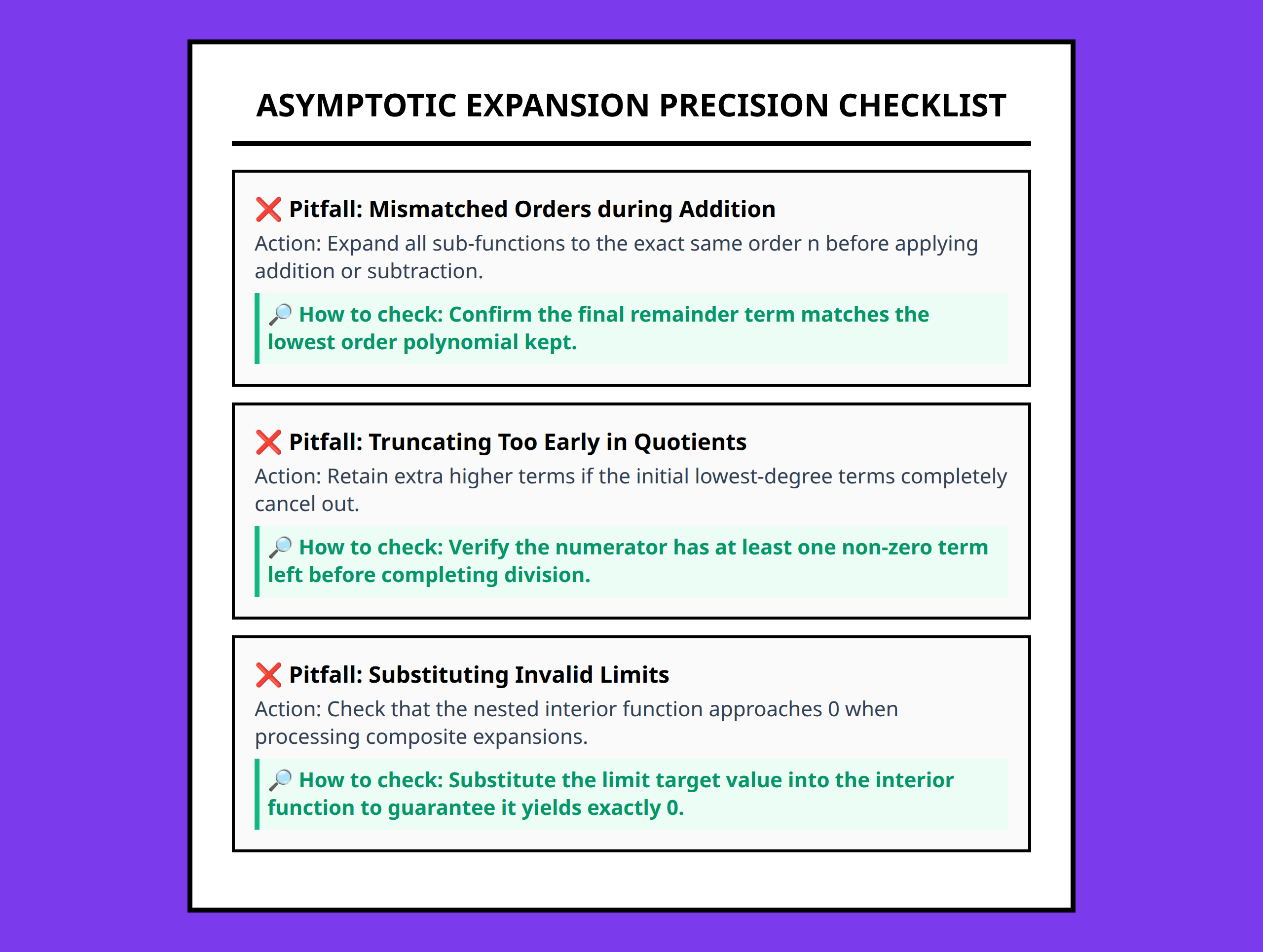 Checklist for evaluating limits using truncated expansions without making algebraic mistakes