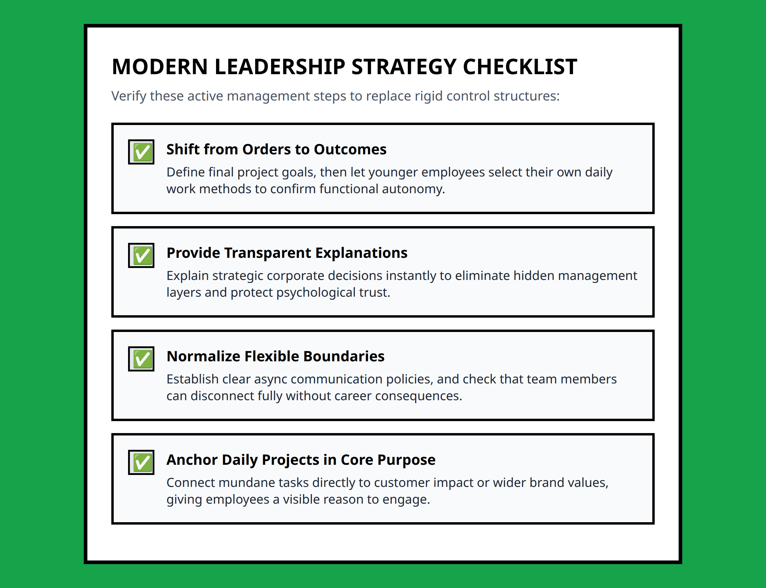Autonomy and psychological safety checklist for corporate team leaders